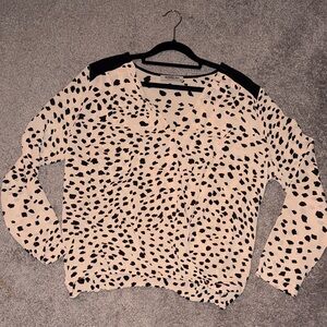 Sam & Lavi Cream and Black Spotted Long-Sleeve Blouse